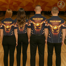 Load image into Gallery viewer, Custom Fire Flame Bowling Jerseys For Women, Personalized Bowling Pin &amp; Ball Team Shirts | Yellow NYN3069