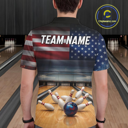 Personalized Fire Flame USA Flag Eagle Bowling Team Shirts For Men Outfits Patriotic Bowling Gifts NYN3073