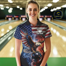 Load image into Gallery viewer, Personalized Fire Flame USA Flag Eagle Bowling Team Shirts For Women Outfits Patriotic Bowling Gifts NYN3073