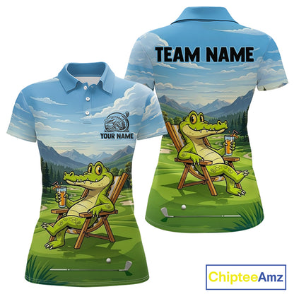 Funny Crocodile Golf Course Golf Polo Shirts For Women Personalized Team Name Golf Attire NYN3250