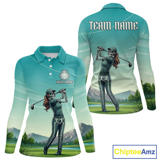Funny Skeleton Golf Course Golf Polo Shirts For Women Personalized Team Name Golf Clothes NYN3252