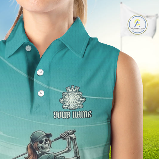 Funny Skeleton Golf Course Golf Sleeveless Polo Shirts For Women Personalized Team Name Golf Clothes NYN3252