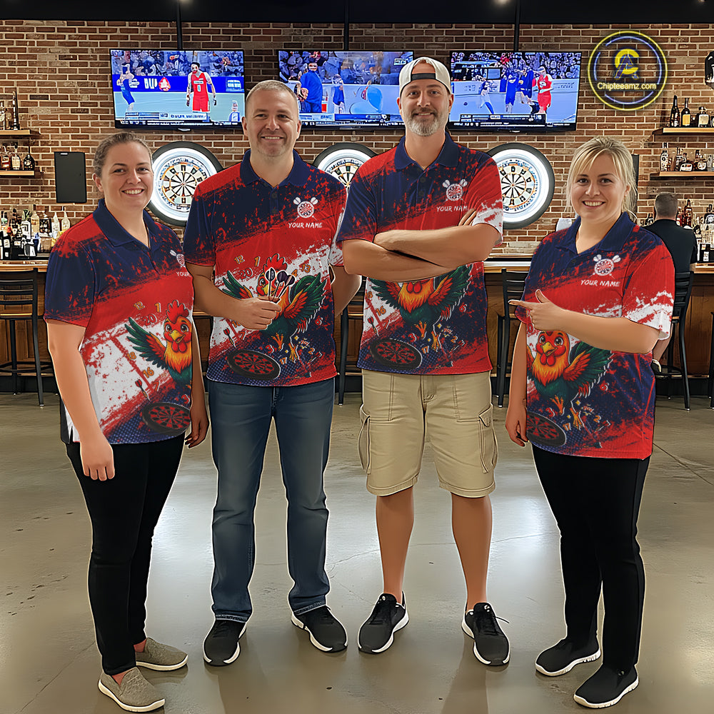 Red, White And Blue Funny Rooster Women Darts Shirt Personalized Grunge Team Darts Jersey NYN3245