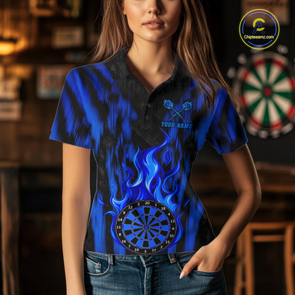 Grunge Black And Blue Flaming Dartboard Women Darts Shirt Personalized Team Darts Jersey NYN3247