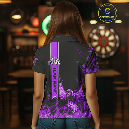 Custom Purple Flames Eagle Dart Shirts For Women Eagle Dart Team Jerseys Personalized NYN1108