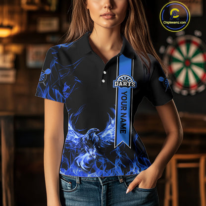 Custom Blue Flames Eagle Dart Shirts For Women Eagle Dart Team Jerseys Personalized NYN1110