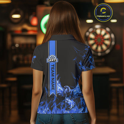 Custom Blue Flames Eagle Dart Shirts For Women Eagle Dart Team Jerseys Personalized NYN1110
