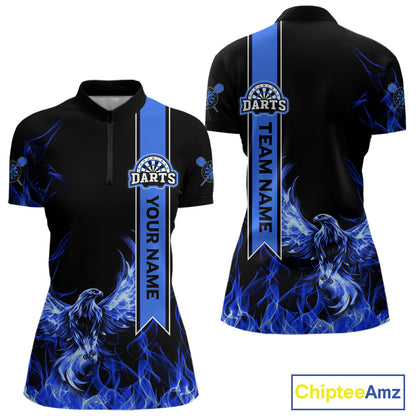 Custom Blue Flames Eagle Dart Shirts For Women Eagle Dart Team Jerseys Personalized NYN1110