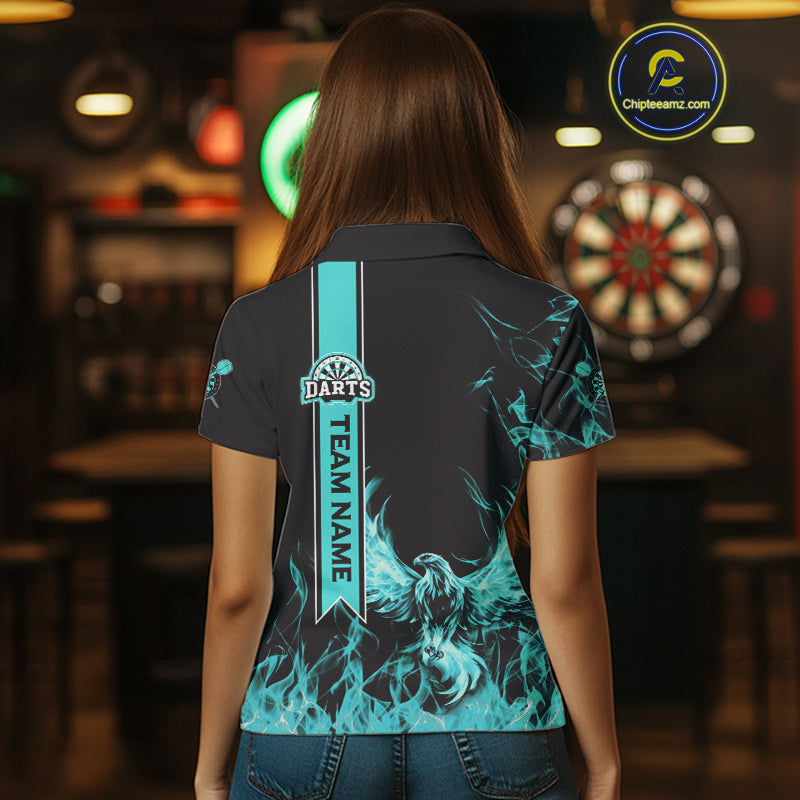 Custom Turquoise Flames Eagle Dart Shirts For Women Eagle Dart Team Jerseys Personalized NYN1111
