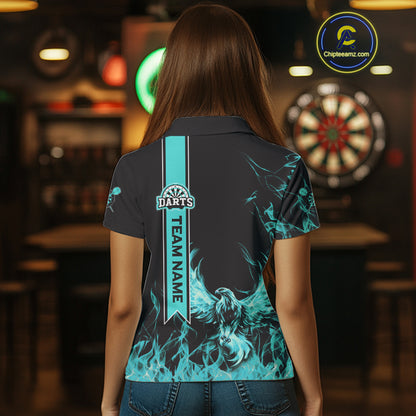 Custom Turquoise Flames Eagle Dart Shirts For Women Eagle Dart Team Jerseys Personalized NYN1111