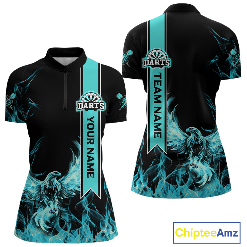 Custom Turquoise Flames Eagle Dart Shirts For Women Eagle Dart Team Jerseys Personalized NYN1111