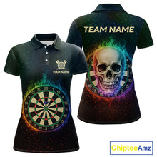 Load image into Gallery viewer, Custom Flames Skull Rainbow Dartboard Dart Women Polo Jerseys Colorful Dart Team Shirt NYN1697