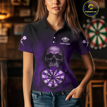 Load image into Gallery viewer, Black And Purple Skull Camo Heart Dartboard Darts Polo Shirt For Women Grunge Dart Jerseys NYN1963