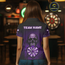 Load image into Gallery viewer, Black And Purple Skull Camo Heart Dartboard Darts Polo Shirt For Women Grunge Dart Jerseys NYN1963