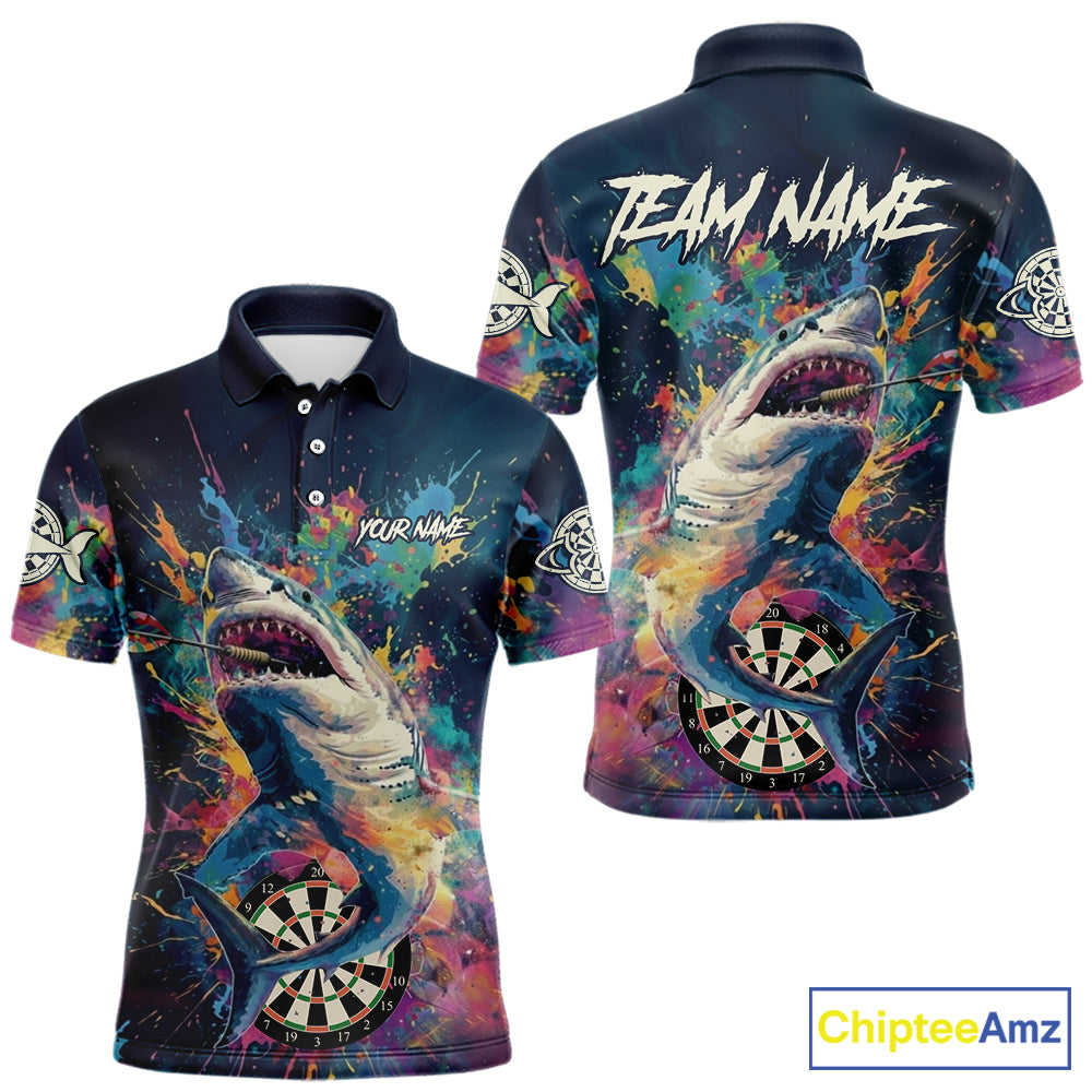 Personalized Multi-Color Splatter Funny Shark Men Darts Polo League Shirts Dart Jerseys NYN2217