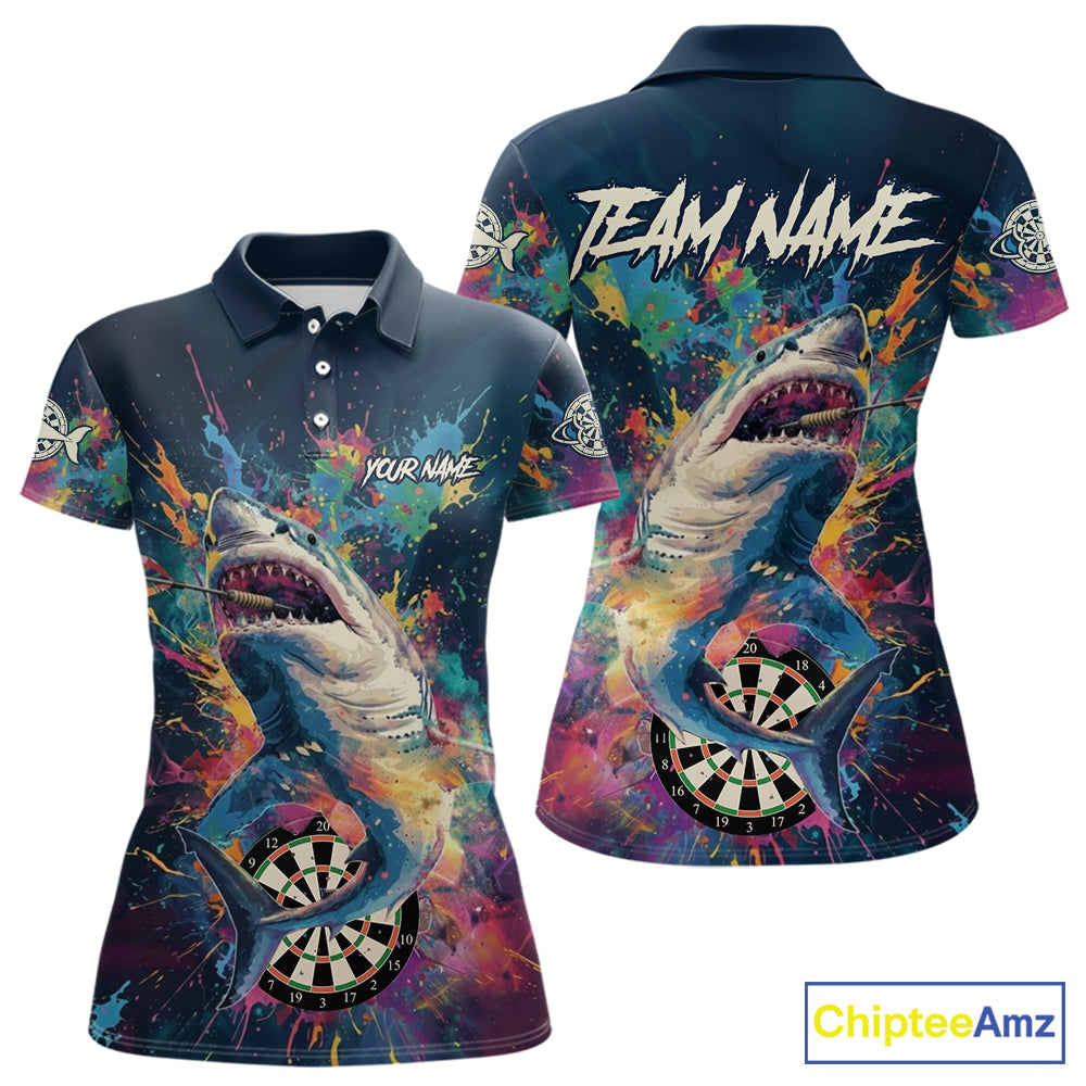 Personalized Multi-Color Splatter Funny Shark Women Darts Polo League Shirts Dart Jerseys NYN2217