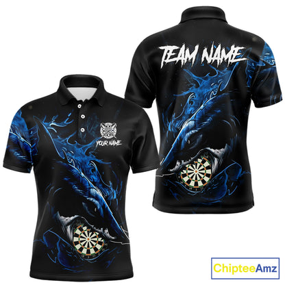 Personalized Blue Horror Shark Men Darts Polo League Shirts Funny Grunge Dart Jerseys NYN2218