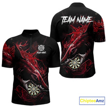 Load image into Gallery viewer, Personalized Red Horror Shark Men Darts Quarter-Zip League Shirts Funny Grunge Dart Jerseys NYN2219