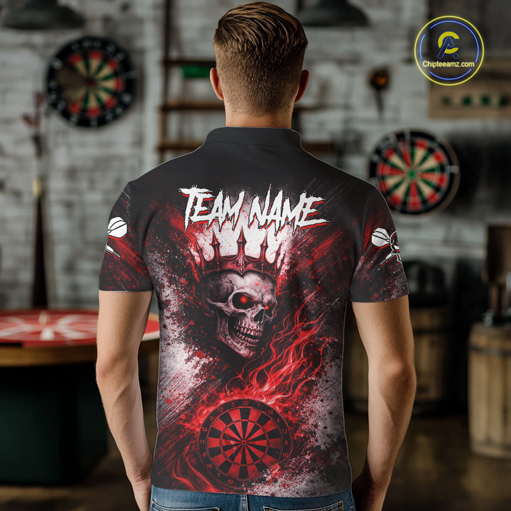 Red Crown Skull Fire Flame Dartboard Men Darts Polo Shirt Custom Grunge Dart Team Jerseys NYN2514