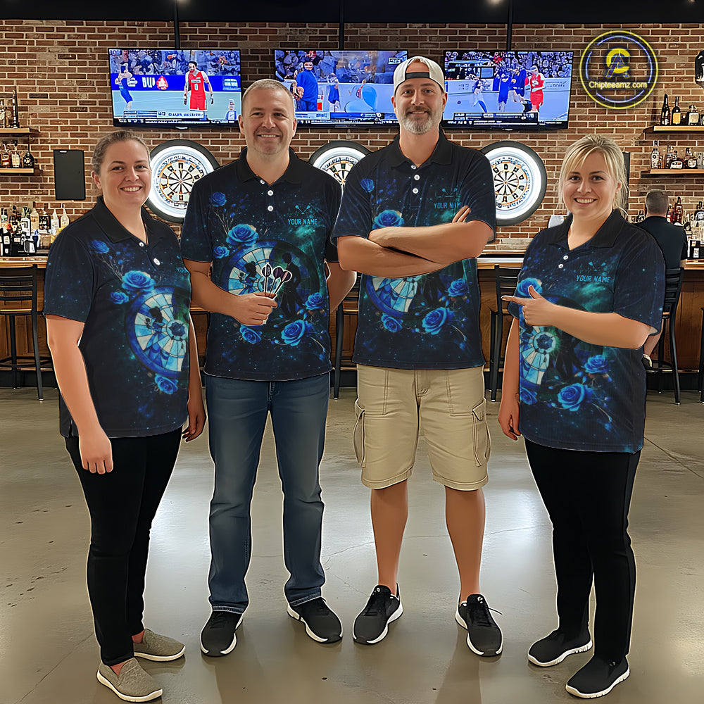 Blue Galaxy Roses Groom & Bride Dartboard Men Darts Polo Shirt Custom Valentine Dart Couple Gifts NYN2516