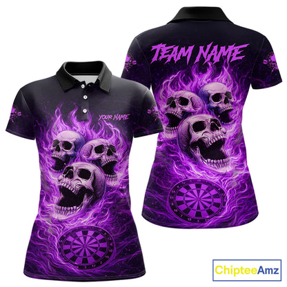 Purple Skulls Fire Flame Dartboard Darts Polo Shirt For Women Personalized Dart Team Jerseys NYN2517