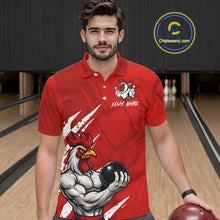Load image into Gallery viewer, Custom White And Red Funny Rooster Bowling Polo &amp; 1/4-Zip Team Shirts For Men Bowling Gifts NYN2721