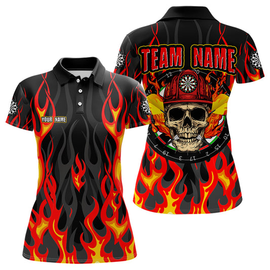 Personalized Skull Firefighter In Flame Custom Darts Shirt For Women, Dart Team Shirts NYN0003