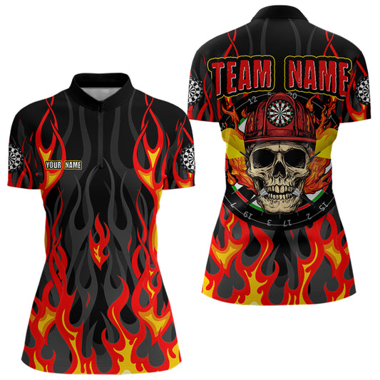 Personalized Skull Firefighter In Flame Custom Darts Shirt For Women, Dart Team Shirts NYN0003
