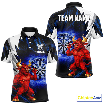 Personalized Blue Dartboard Flame Dart Polo & Quarter Zip Shirt Funny Bull Darts Attire For Men NYN2870