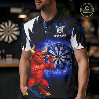 Personalized Blue Dartboard Flame Dart Polo & Quarter Zip Shirt Funny Bull Darts Attire For Men NYN2870