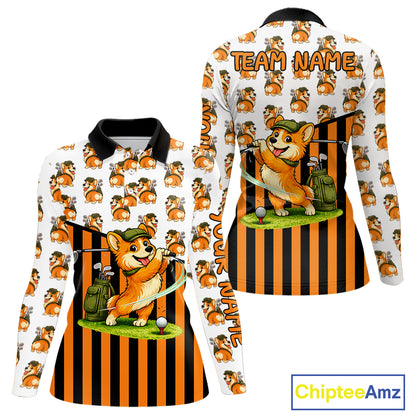 Funny Women Cute Dog Pattern Golf Polo Shirt Custom Orange Golfing Dog Golf Clothes Attire NYN2874