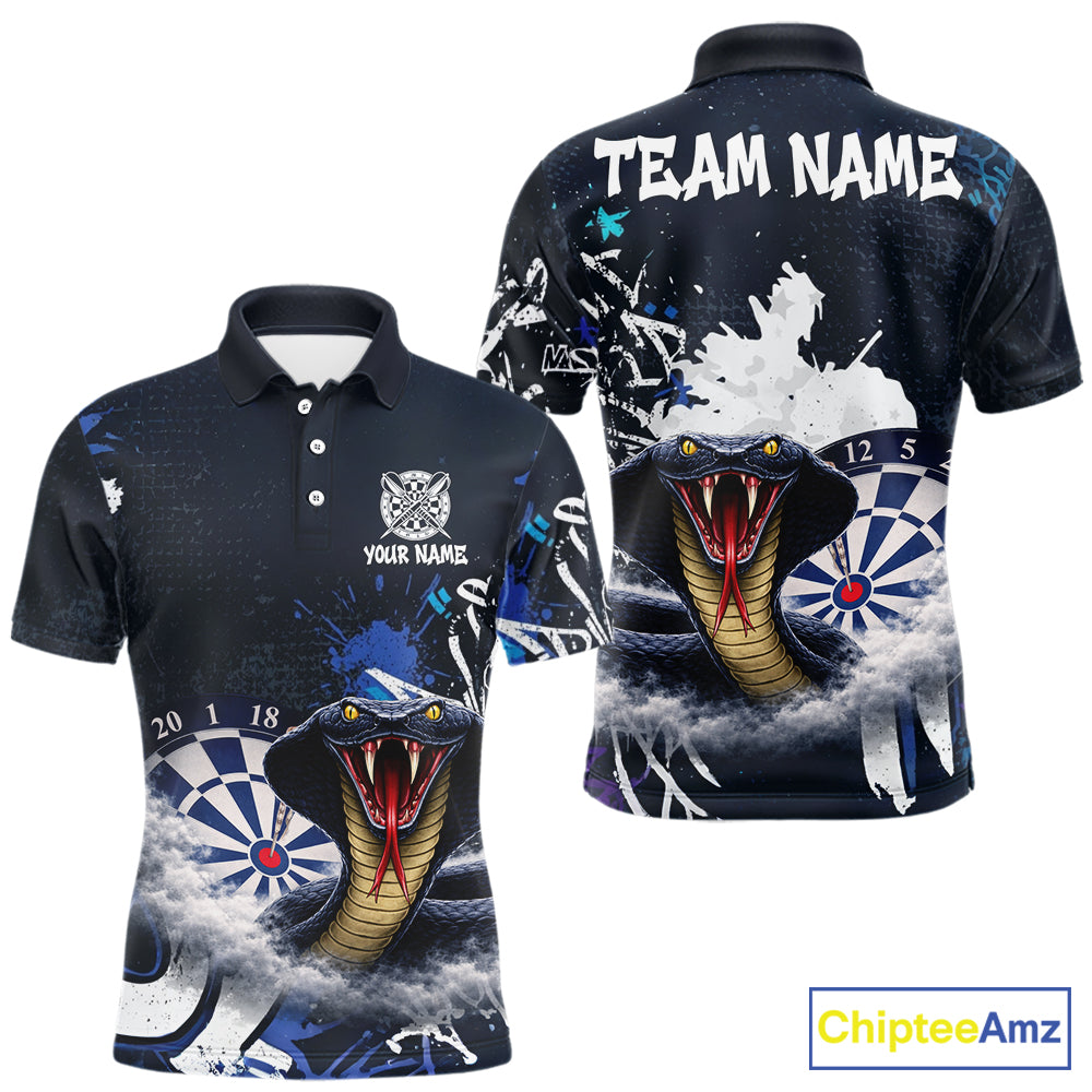 Funny Blue Smoke Cobra Men Darts Polo & Quarter-Zip Shirt Custom Graffiti Dart Team Jerseys NYN3078