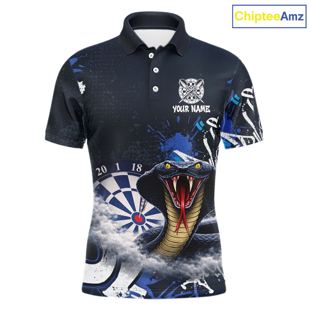 Funny Blue Smoke Cobra Men Darts Polo & Quarter-Zip Shirt Custom Graffiti Dart Team Jerseys NYN3078