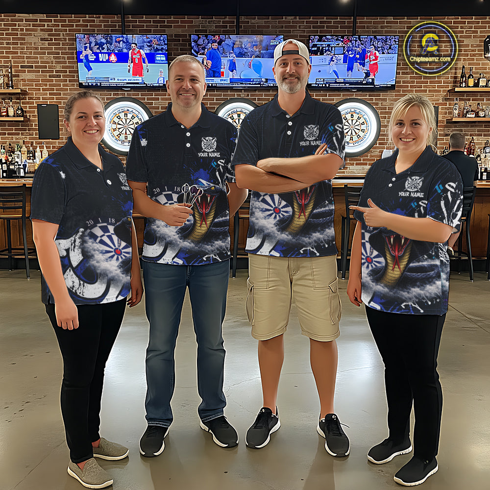 Funny Blue Smoke Cobra Men Darts Polo & Quarter-Zip Shirt Custom Graffiti Dart Team Jerseys NYN3078