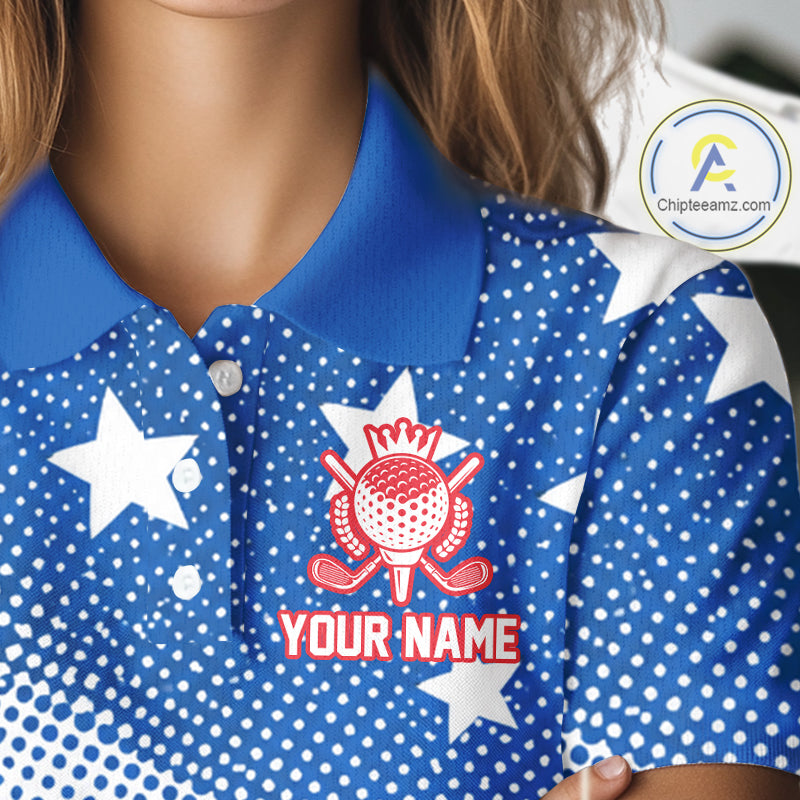Red, Blue And White American Flag Golf Polo Shirts For Women Custom Patriot Golf Team Tournament NYN3255