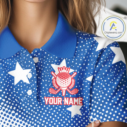 Red, Blue And White American Flag Golf Polo Shirts For Women Custom Patriot Golf Team Tournament NYN3255