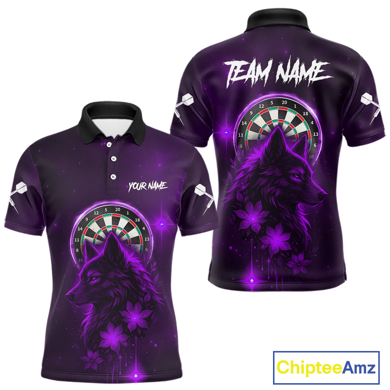 Purple Dark Lightning Wolf Dartboard Men's Darts Shirt - Custom Team Jersey NYN0578