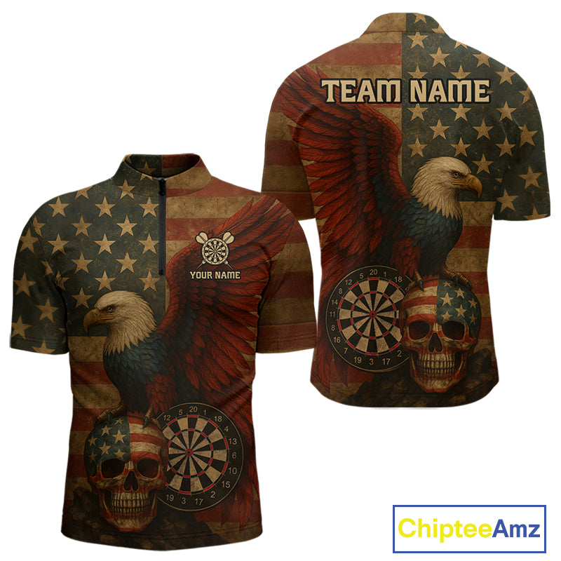 Custom Darts Shirt For Men Retro US Flag Patriotic Dart Jerseys, Vintage Dart Shirts NYN1122