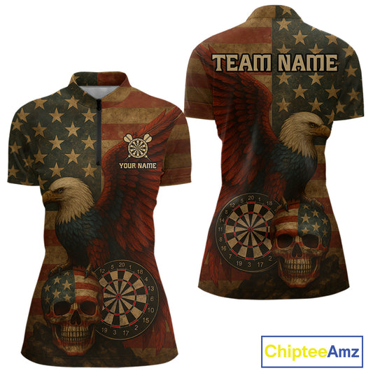 Custom Darts Shirt For Women Retro US Flag Patriotic Dart Jerseys, Vintage Dart Shirts NYN1122