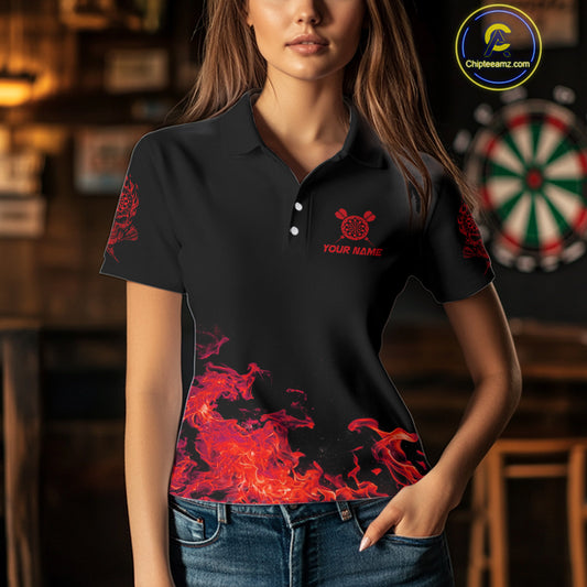 Custom Red Flames Skull Dart Arrow Dart Women Polo Jerseys Flame Dart Team Shirt NYN1707