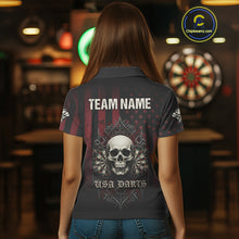 Load image into Gallery viewer, Custom Red Gothic Skulls Dartboard Patriotic Men Darts Polo Shirt US Flag Darts Jersey NYN1974