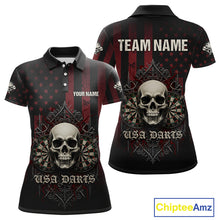 Load image into Gallery viewer, Custom Red Gothic Skulls Dartboard Patriotic Men Darts Polo Shirt US Flag Darts Jersey NYN1974