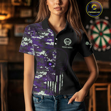 Load image into Gallery viewer, Black And Purple US Flag Digital Camo Skull Custom Men Darts Polo Shirt Dart Gifts NYN1984