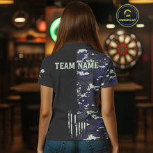 Load image into Gallery viewer, Black And Blue US Flag Digital Camo Skull Custom Men Darts Polo Shirt Dart Gifts NYN1985