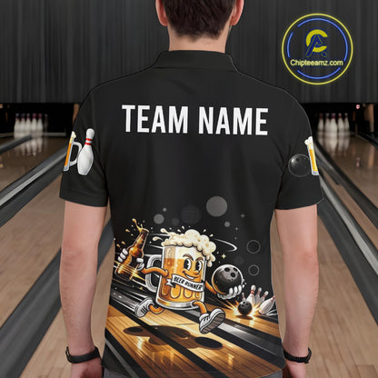Personalized Beer Runner Funny Bowling Team Shirts For Men Bowling Polo & 1/4-Zip Jersey NYN2724
