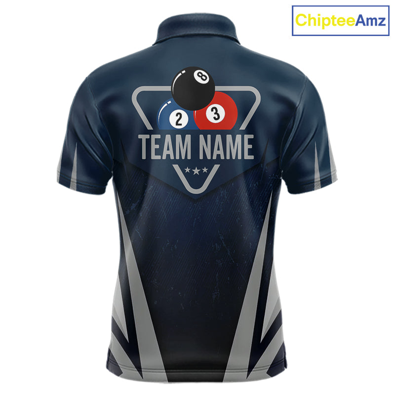 Personalized Dark Blue And Gray 8 Ball Billiard Pool Shirt For Men Custom Billiard Attire Team Jersey NYN3084