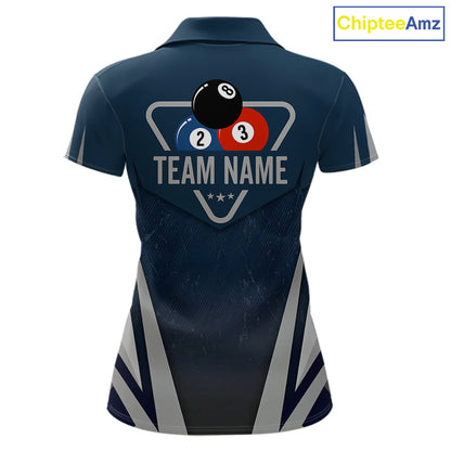 Personalized Dark Blue And Gray 8 Ball Billiard Pool Shirt For Women Custom Billiard Attire Team Jersey NYN3084