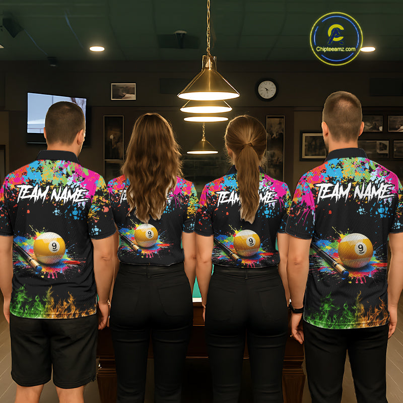 Colorful Paint & Flame 9 Ball Billiard Shirt For Women Personalized Cue Billiard Team Shirt NYN3089