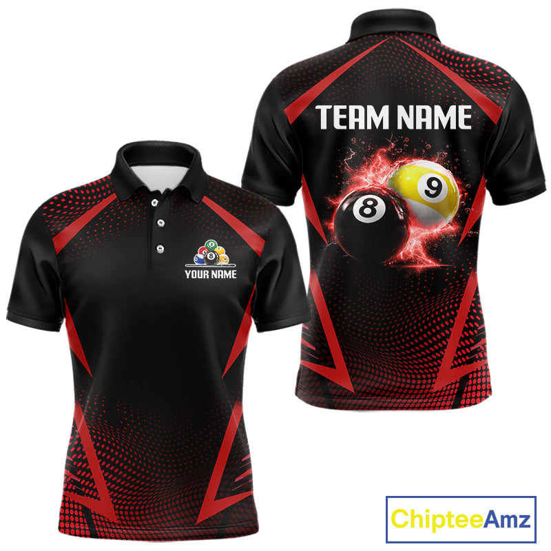 Custom 8 Ball & 9 Ball Mens Billiard Shirt Personalized Thunder Red Billiard Pool Team Shirt NYN3090