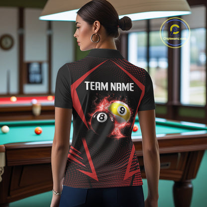 Custom 8 Ball & 9 Ball Women Billiard Shirt Personalized Thunder Red Billiard Pool Team Shirt NYN3090